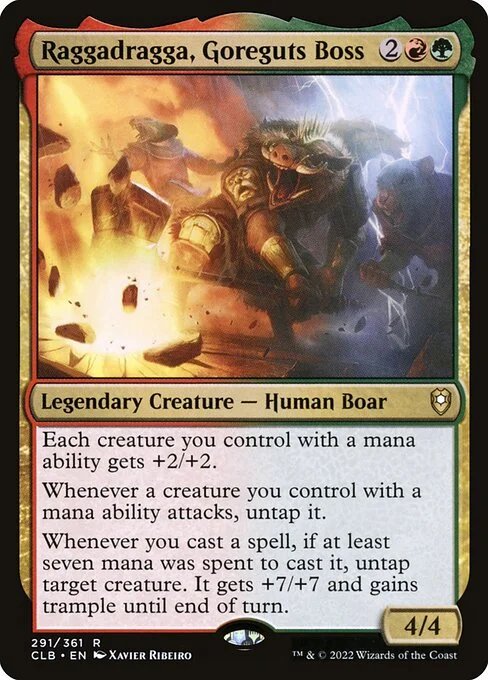 Raggadragga, Goreguts Boss, carta Magic di tipo Legendary Creature — Human Boar illustrata da Xavier Ribeiro