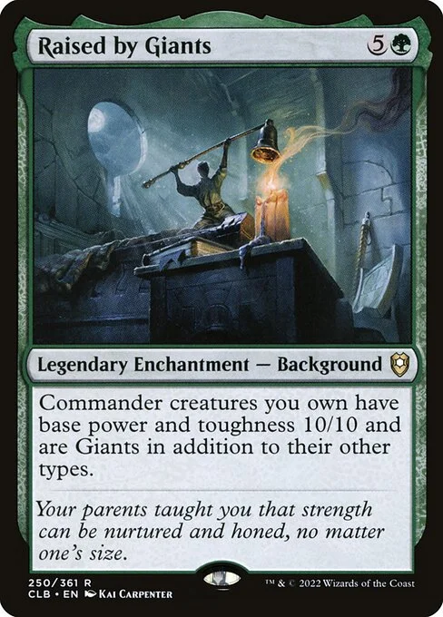 Raised by Giants, carta Magic di tipo Legendary Enchantment — Background illustrata da Kai Carpenter