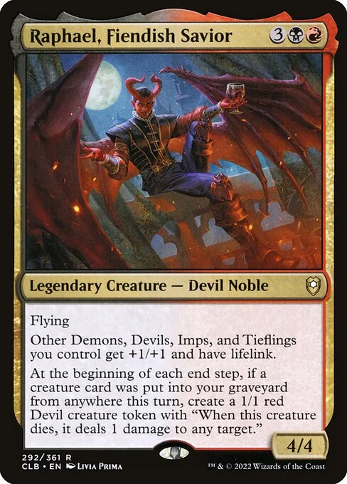 Raphael, Fiendish Savior, carta Magic di tipo Legendary Creature — Devil Noble illustrata da Livia Prima