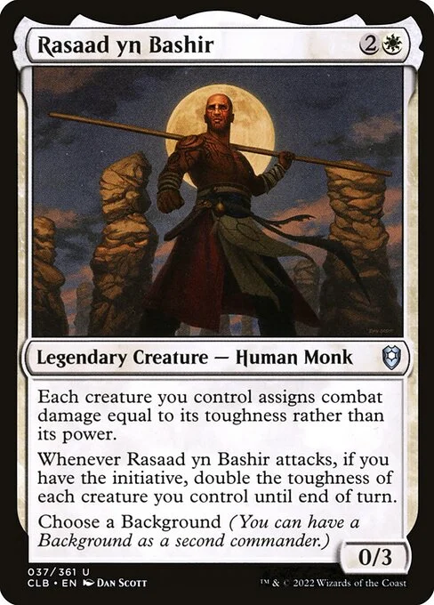 Rasaad yn Bashir, carta Magic di tipo Legendary Creature — Human Monk illustrata da Dan Murayama Scott