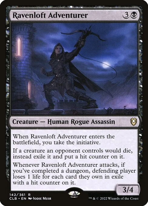 Ravenloft Adventurer, carta Magic di tipo Creature — Human Rogue Assassin illustrata da Jodie Muir