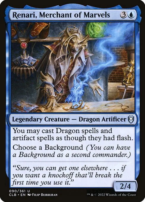Renari, Merchant of Marvels, carta Magic di tipo Legendary Creature — Dragon Artificer illustrata da Filip Burburan