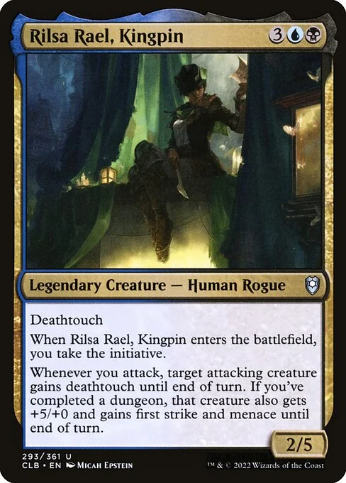 Rilsa Rael, Kingpin, carta Magic di tipo Legendary Creature — Human Rogue illustrata da Micah Epstein