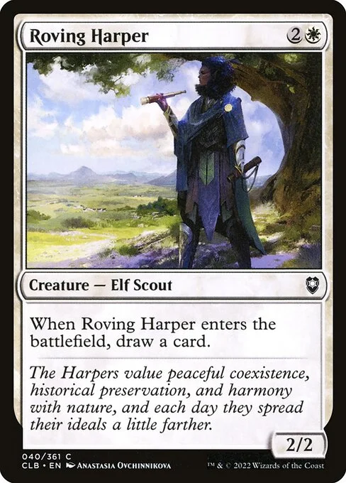 Roving Harper, carta Magic di tipo Creature — Elf Scout illustrata da Anastasia Ovchinnikova