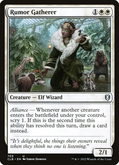 Rumor Gatherer, carta Magic di tipo Creature — Elf Wizard illustrata da Simon Dominic
