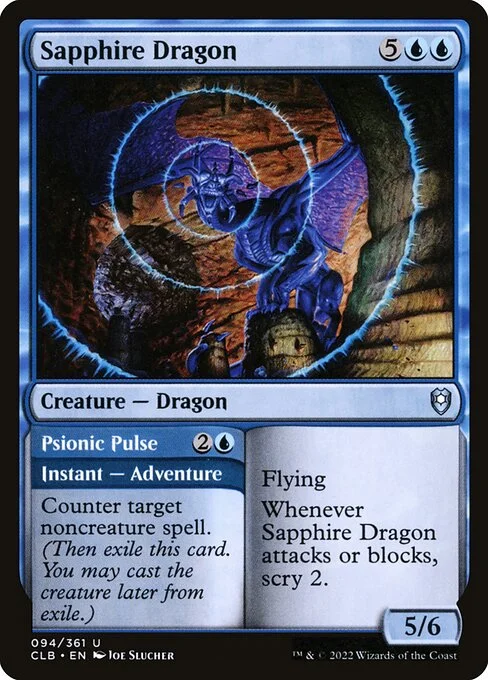 Sapphire Dragon // Psionic Pulse, carta Magic di tipo Creature — Dragon // Instant — Adventure illustrata da Joe Slucher