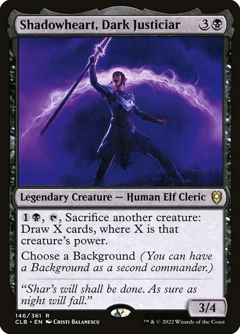 Shadowheart, Dark Justiciar, carta Magic di tipo Legendary Creature — Human Elf Cleric illustrata da Cristi Balanescu