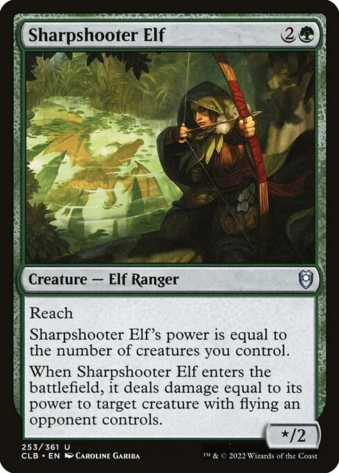 Sharpshooter Elf, carta Magic di tipo Creature — Elf Ranger illustrata da Caroline Gariba