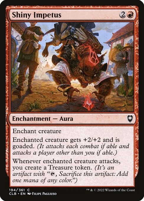 Shiny Impetus, carta Magic di tipo Enchantment — Aura illustrata da Filipe Pagliuso
