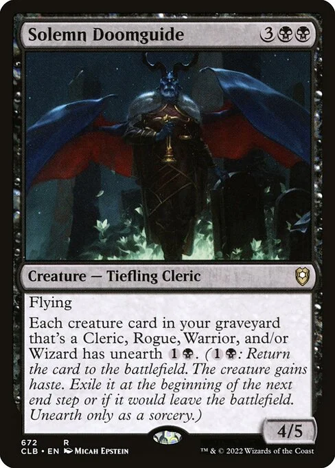 Solemn Doomguide, carta Magic di tipo Creature — Tiefling Cleric illustrata da Micah Epstein