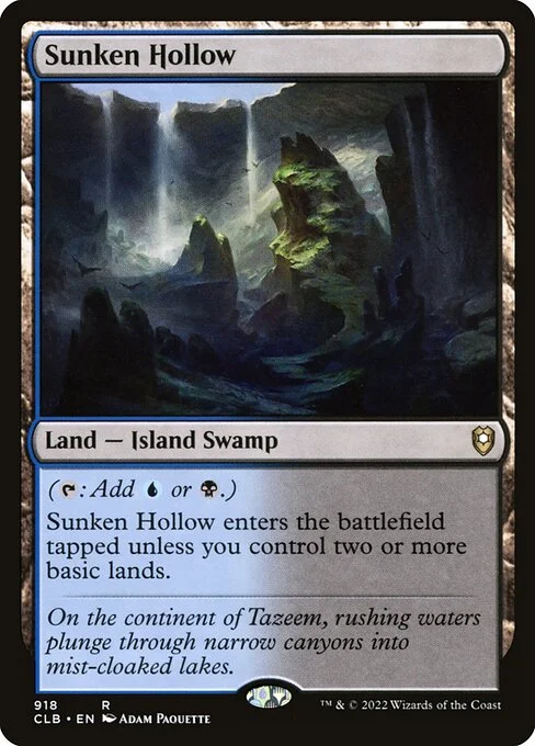 Sunken Hollow, carta Magic di tipo Land — Island Swamp illustrata da Adam Paquette