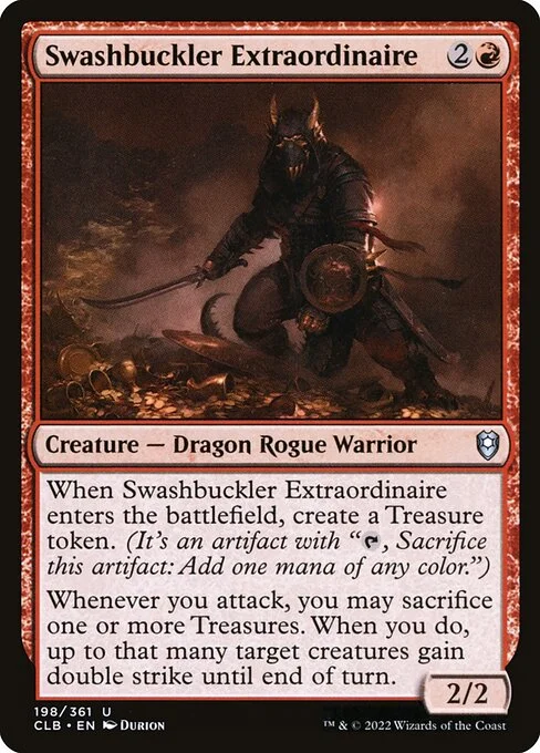 Swashbuckler Extraordinaire, carta Magic di tipo Creature — Dragon Rogue Warrior illustrata da Durion