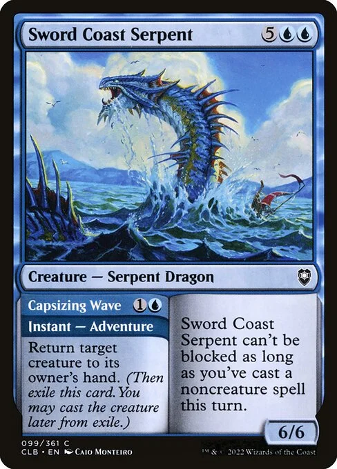 Sword Coast Serpent // Capsizing Wave, carta Magic di tipo Creature — Serpent Dragon // Instant — Adventure illustrata da Caio Monteiro