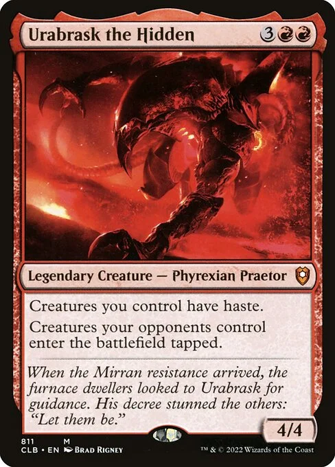 Urabrask the Hidden, carta Magic di tipo Legendary Creature — Phyrexian Praetor illustrata da Brad Rigney