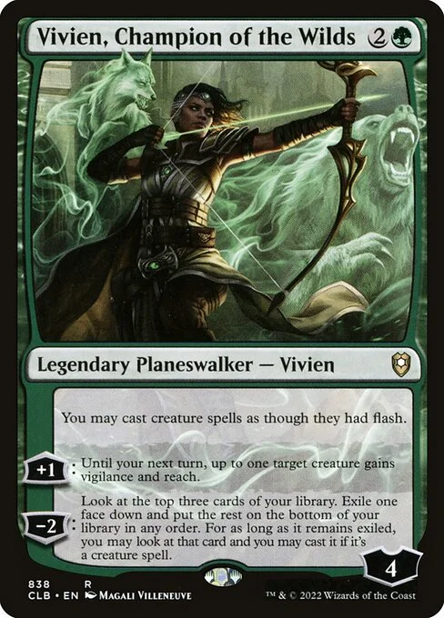 Vivien, Champion of the Wilds, carta Magic di tipo Legendary Planeswalker — Vivien illustrata da Magali Villeneuve