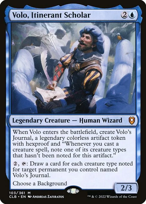 Volo, Itinerant Scholar, carta Magic di tipo Legendary Creature — Human Wizard illustrata da Andreas Zafiratos