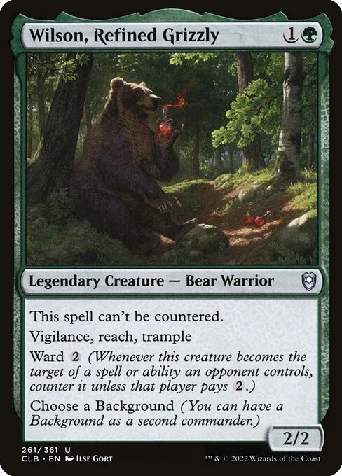 Wilson, Refined Grizzly, carta Magic di tipo Legendary Creature — Bear Warrior illustrata da Ilse Gort