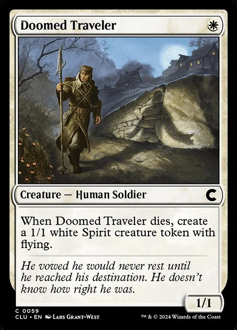 Doomed Traveler, carta Magic di tipo Creature — Human Soldier illustrata da Lars Grant-West