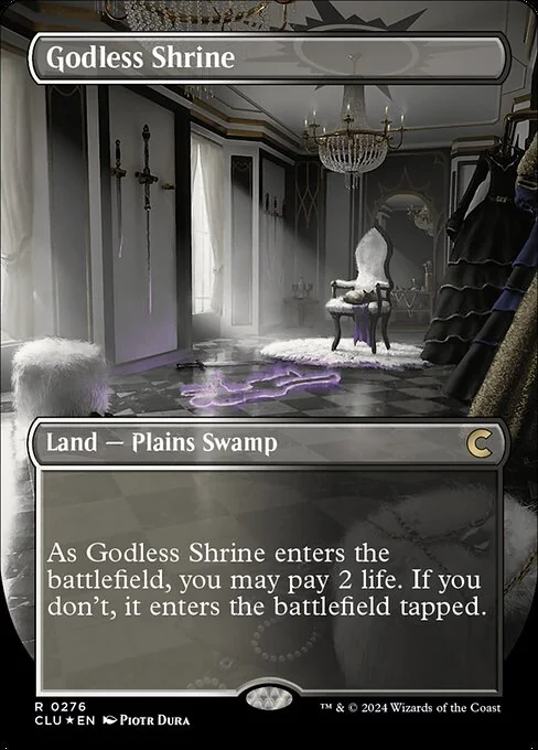 Godless Shrine, carta Magic di tipo Land — Plains Swamp illustrata da Piotr Dura