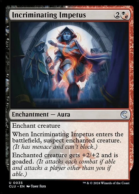 Incriminating Impetus, carta Magic di tipo Enchantment — Aura illustrata da Tony Foti