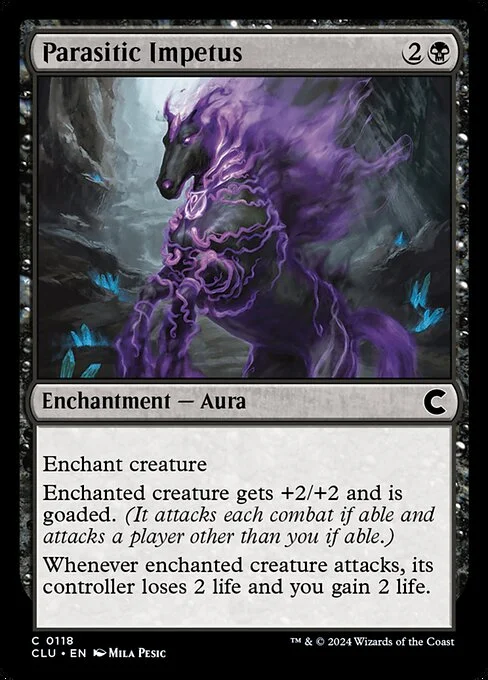 Parasitic Impetus, carta Magic di tipo Enchantment — Aura illustrata da Mila Pesic