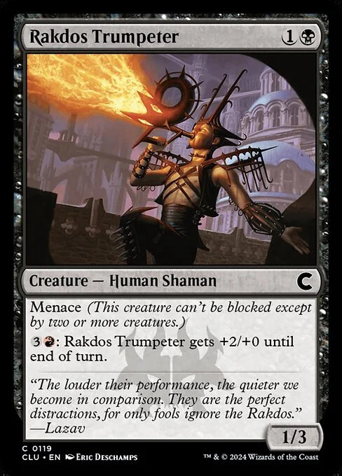 Rakdos Trumpeter, carta Magic di tipo Creature — Human Shaman illustrata da Eric Deschamps