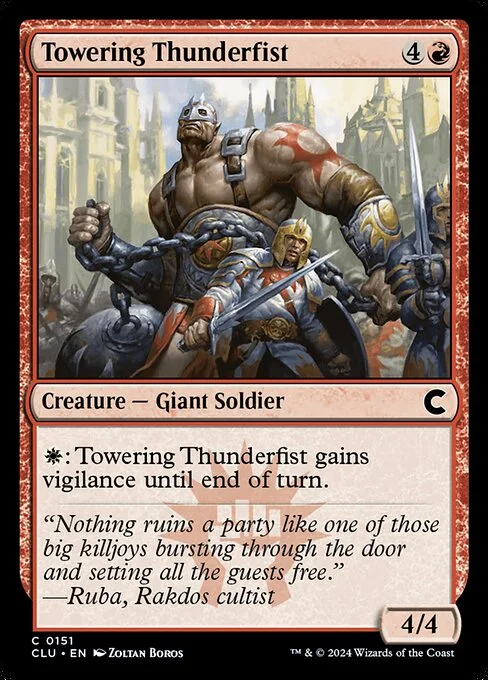Towering Thunderfist, carta Magic di tipo Creature — Giant Soldier illustrata da Zoltan Boros