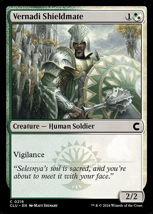 Vernadi Shieldmate, carta Magic di tipo Creature — Human Soldier illustrata da Matt Stewart
