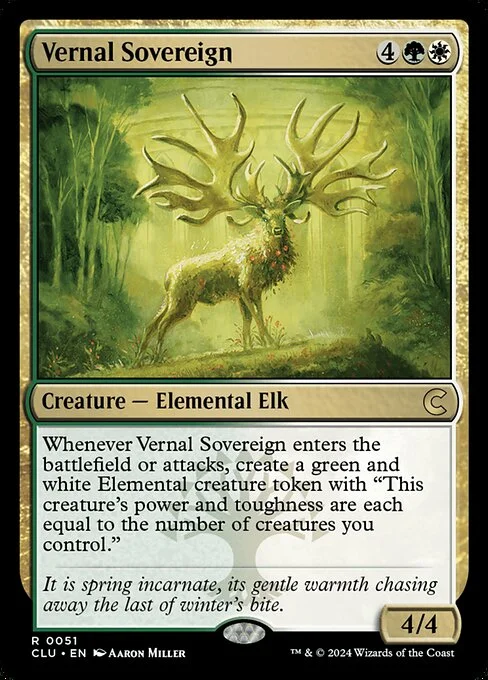 Vernal Sovereign, carta Magic di tipo Creature — Elemental Elk illustrata da Aaron Miller