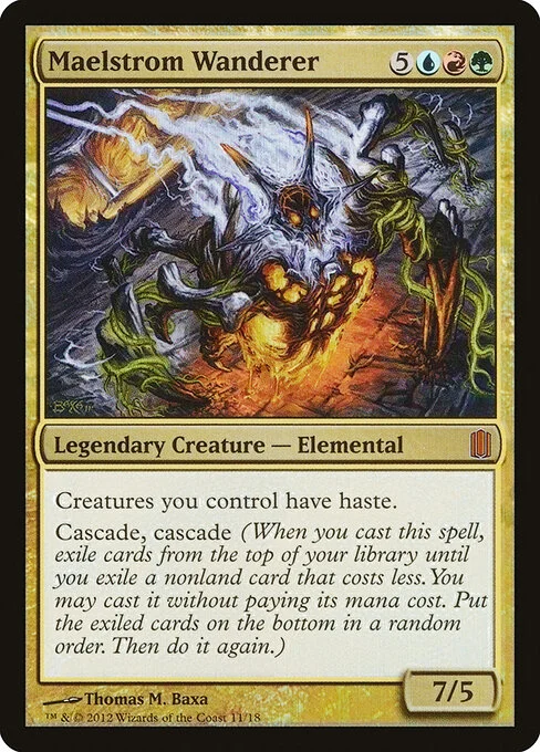 Maelstrom Wanderer, carta Magic di tipo Legendary Creature — Elemental illustrata da Thomas M. Baxa