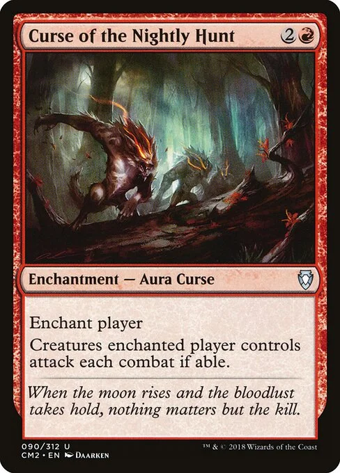 Curse of the Nightly Hunt, carta Magic di tipo Enchantment — Aura Curse illustrata da Daarken