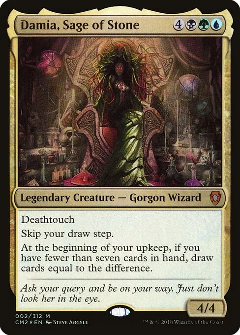 Damia, Sage of Stone, carta Magic di tipo Legendary Creature — Gorgon Wizard illustrata da Steve Argyle