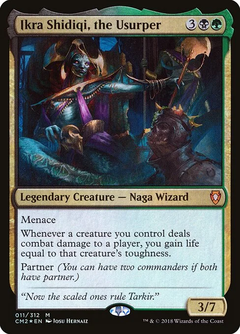 Ikra Shidiqi, the Usurper, carta Magic di tipo Legendary Creature — Snake Wizard illustrata da Josu Hernaiz