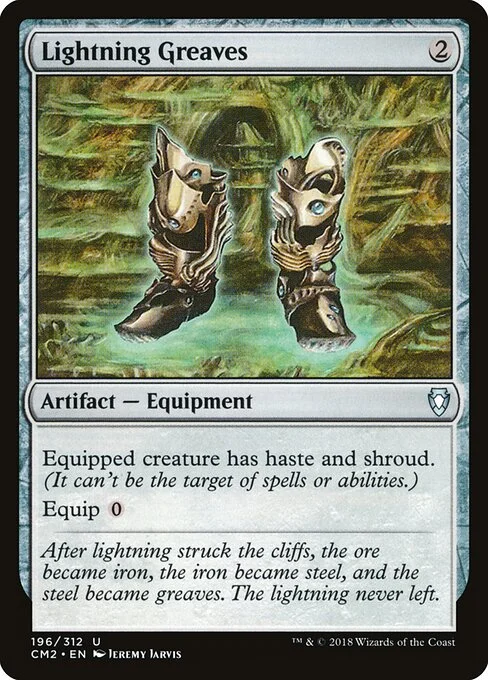 Lightning Greaves, carta Magic di tipo Artifact — Equipment illustrata da Jeremy Jarvis