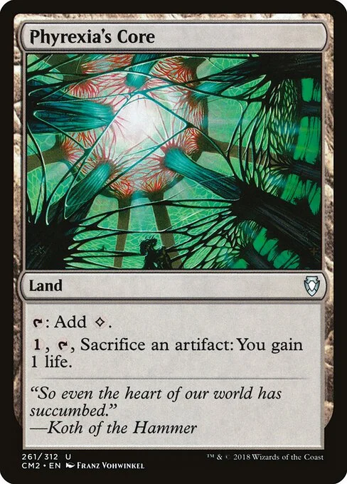 Phyrexia's Core, carta Magic di tipo Land illustrata da Franz Vohwinkel