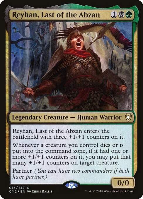 Reyhan, Last of the Abzan, carta Magic di tipo Legendary Creature — Human Warrior illustrata da Chris Rallis