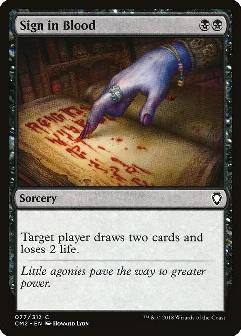 Sign in Blood, carta Magic di tipo Sorcery illustrata da Howard Lyon