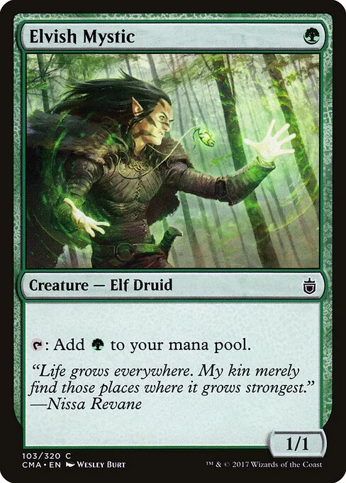 Elvish Mystic, carta Magic di tipo Creature — Elf Druid illustrata da Wesley Burt