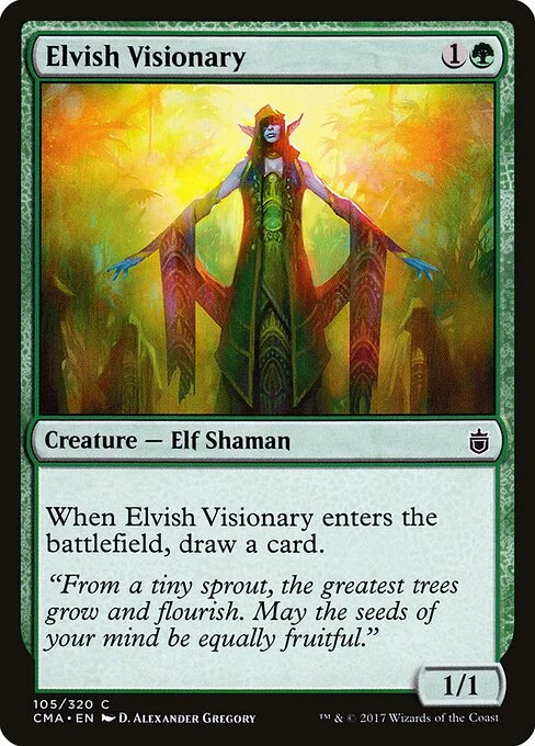 Elvish Visionary, carta Magic di tipo Creature — Elf Shaman illustrata da D. Alexander Gregory