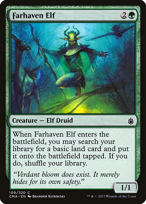 Farhaven Elf, carta Magic di tipo Creature — Elf Druid illustrata da Brandon Kitkouski