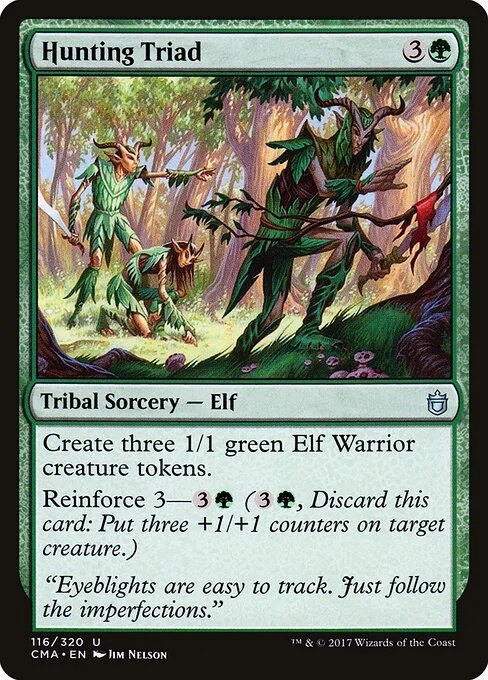 Hunting Triad, carta Magic di tipo Kindred Sorcery — Elf illustrata da Jim Nelson