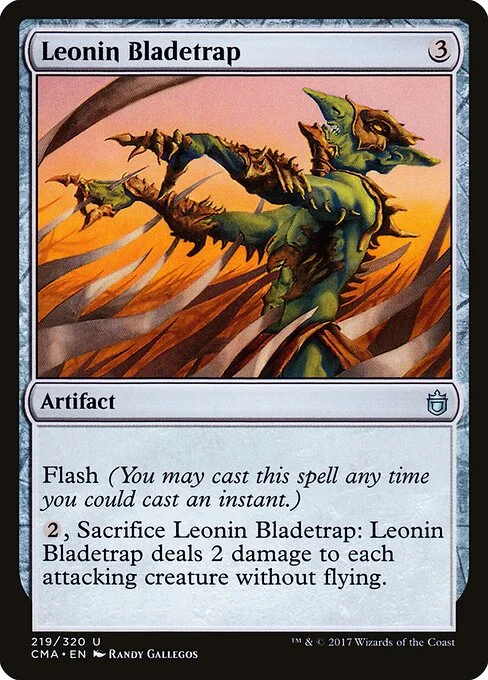 Leonin Bladetrap, carta Magic di tipo Artifact illustrata da Randy Gallegos