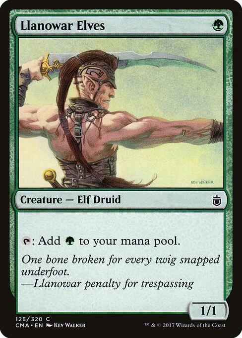 Llanowar Elves, carta Magic di tipo Creature — Elf Druid illustrata da Kev Walker