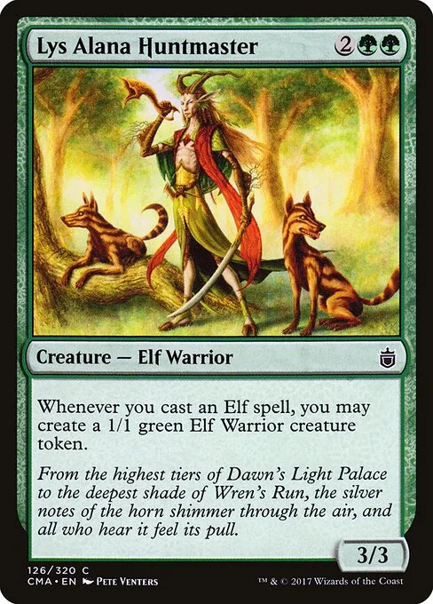Lys Alana Huntmaster, carta Magic di tipo Creature — Elf Warrior illustrata da Pete Venters