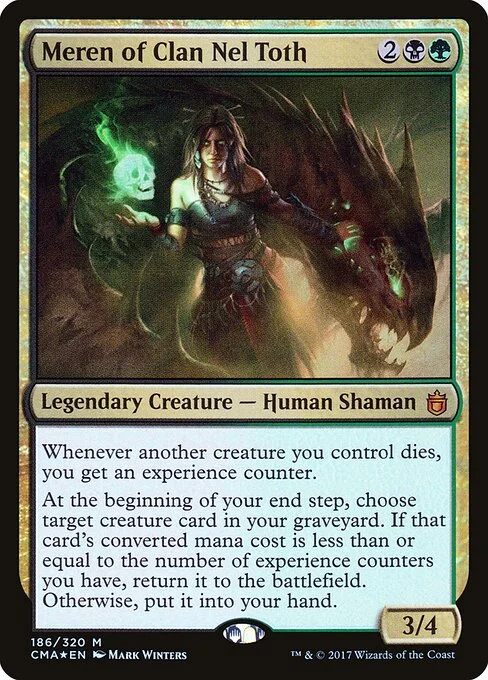 Meren of Clan Nel Toth, carta Magic di tipo Legendary Creature — Human Shaman illustrata da Mark Winters