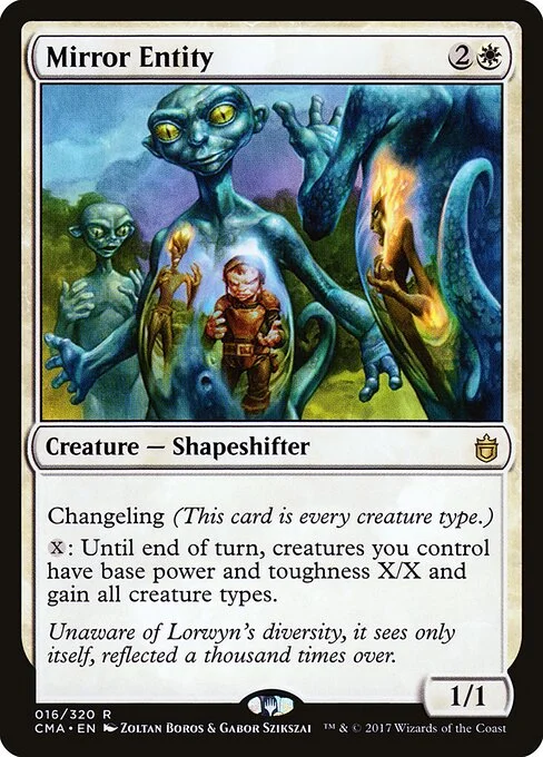 Mirror Entity, carta Magic di tipo Creature — Shapeshifter illustrata da Zoltan Boros & Gabor Szikszai