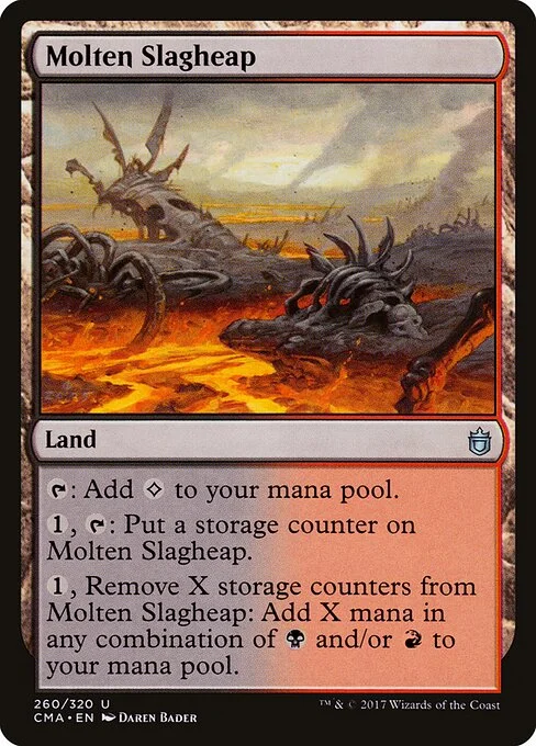 Molten Slagheap, carta Magic di tipo Land illustrata da Daren Bader