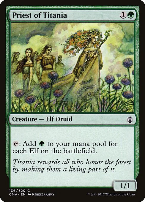 Priest of Titania, carta Magic di tipo Creature — Elf Druid illustrata da Rebecca Guay