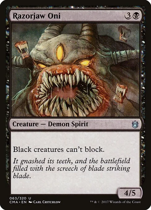 Razorjaw Oni, carta Magic di tipo Creature — Demon Spirit illustrata da Carl Critchlow