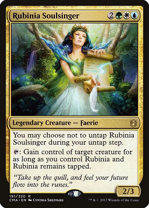 Rubinia Soulsinger, carta Magic di tipo Legendary Creature — Faerie illustrata da Cynthia Sheppard